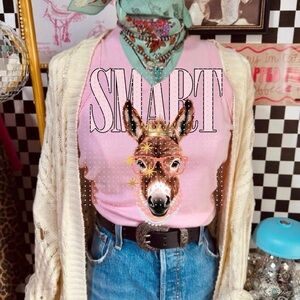 Pink Graphic Tee with Donkey Design Small-3X